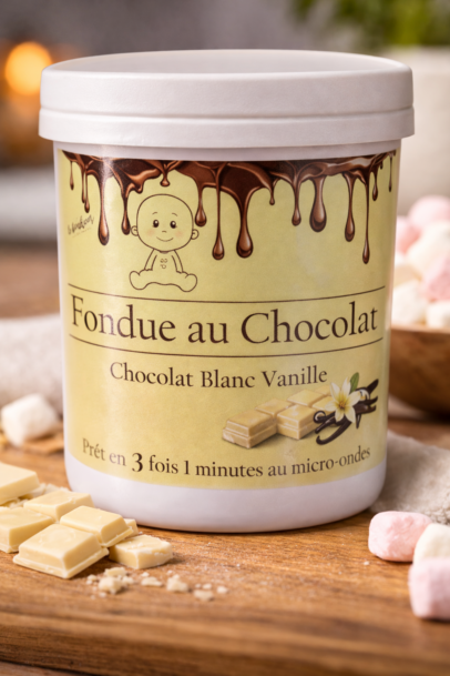 Fondue au chocolat blanc vanille– prête en 3 minutes