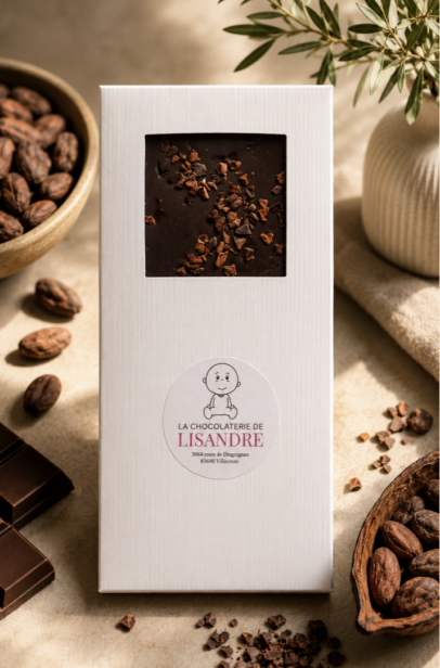 Tablette de chocolat noir 73 % Grand Cru d'Origine – Grué de cacao artisanal – 100 g