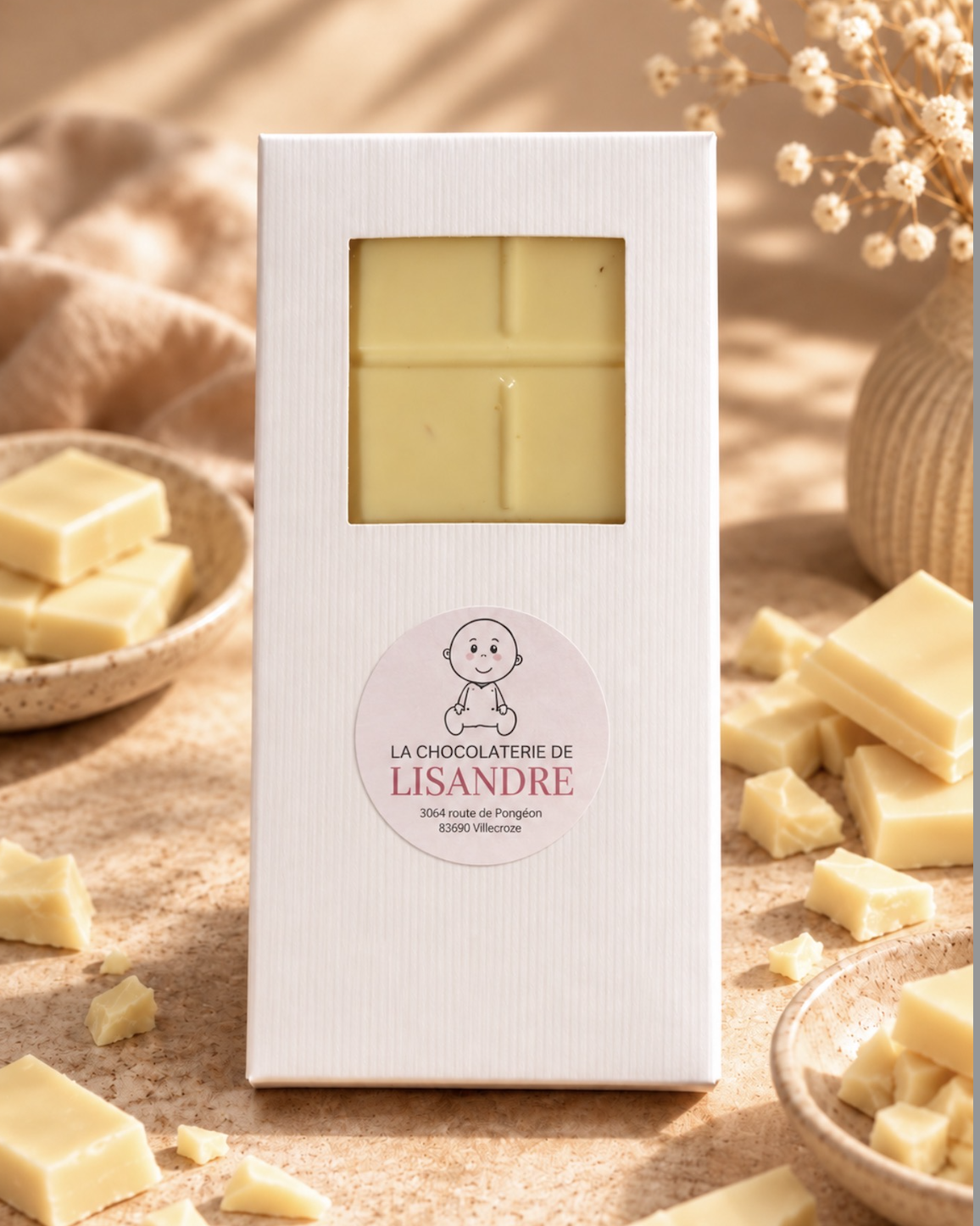 Tablette chocolat blanc 30 % – La Chocolaterie de Lisandre