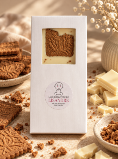 Tablette chocolat blanc 30 % spéculoos – La Chocolaterie de Lisandre