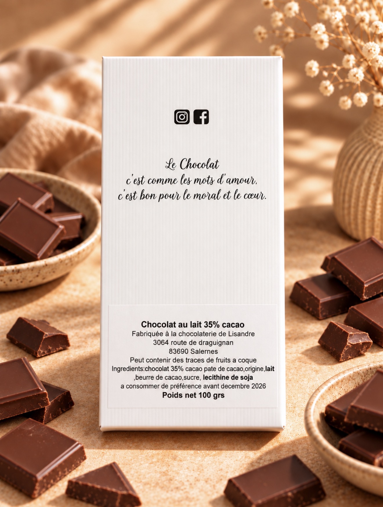 Tablette chocolat au lait 35 % – étiquette ingrédients