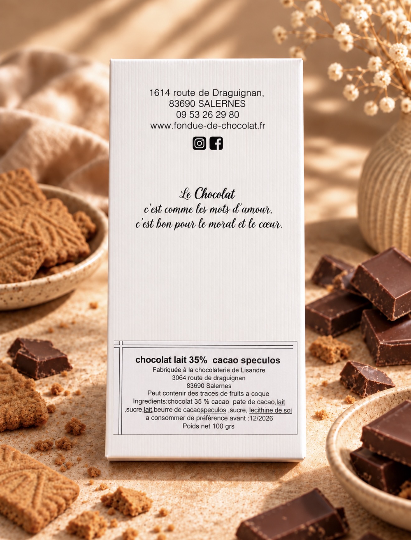 Étiquette ingrédients de la tablette chocolat au lait spéculoos