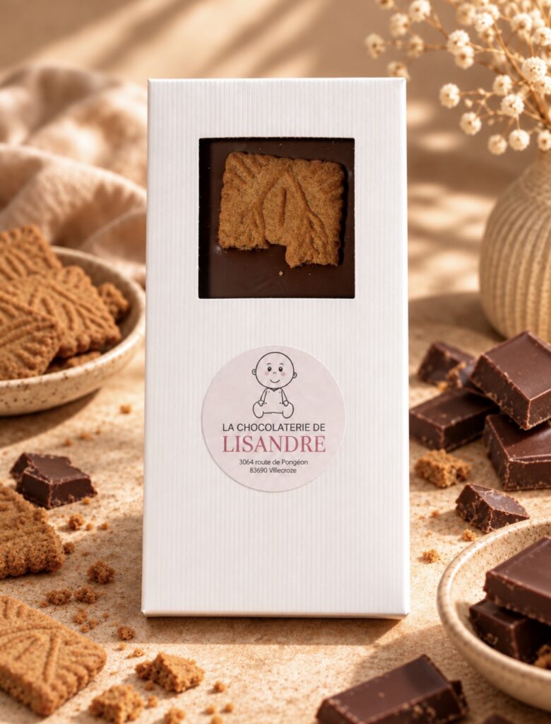 Tablette chocolat au lait 35 % spéculoos – La Chocolaterie de Lisandre
