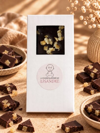 Tablette chocolat noir 73 % Grand Cru aux oranges confites – Chocolaterie de Lisandre