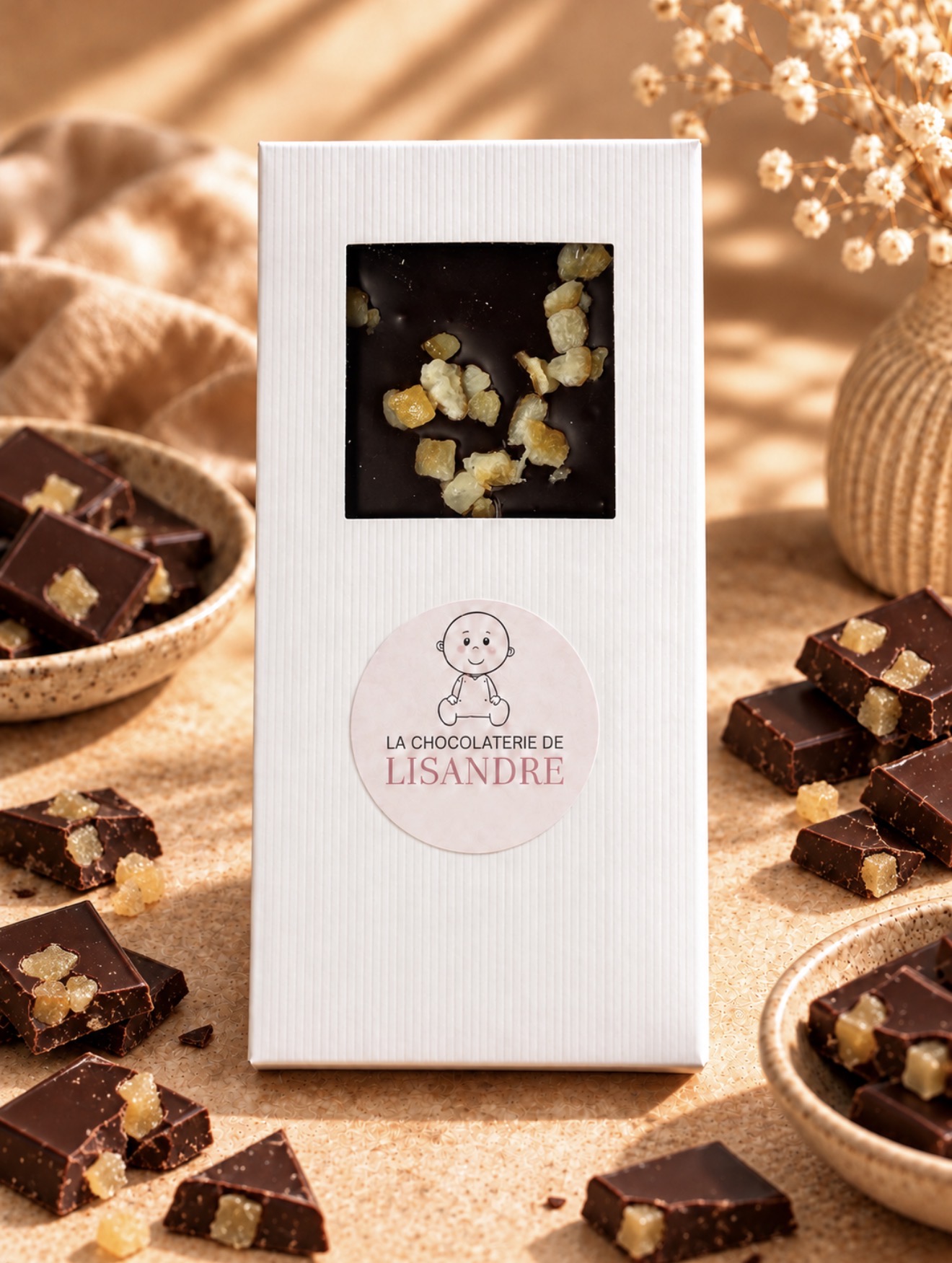 Tablette chocolat noir 73 % Grand Cru aux oranges confites – Chocolaterie de Lisandre